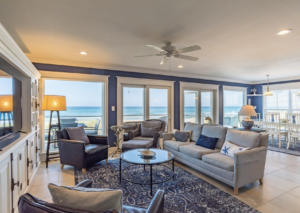 Diamond Dunes -living area with huge windows and gorgeous view of the beach and the Gulf of Mexico